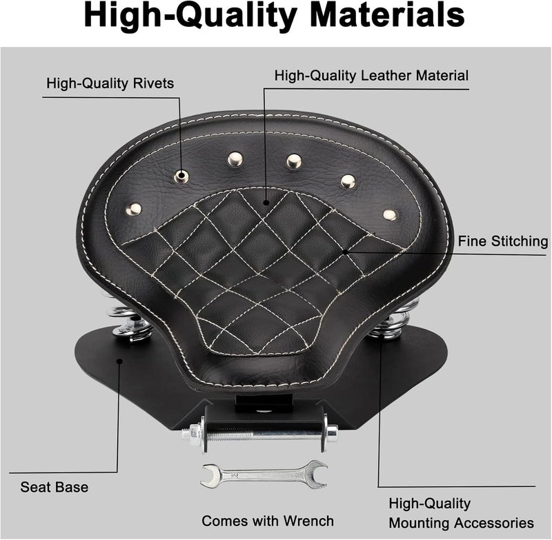 DgNeLai Motorcycle Solo Drive Seat Black Rhombus Leather Bobber Cushion with Mounting Seatbase Spring Bracket Kit Replacement for Harley Davidson Sportster XL 1200 883 48 Chopper Custom - Image 2